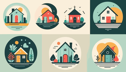 Flat Style Vector Graphics of Cozy Homes and Plants 