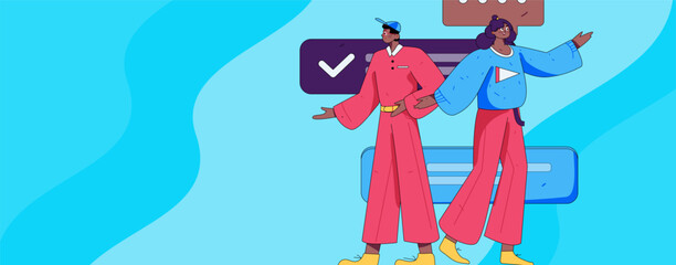 Virtual characters social communication concept business flat vector hand drawn illustration
