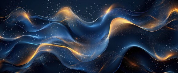 Obraz premium A blue and gold wave with a lot of sparkles