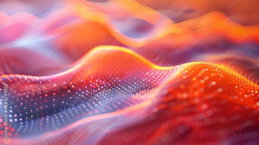 Poster vibrant digital landscape with undulating orange waves 3d rendering image. sense of movement and ene