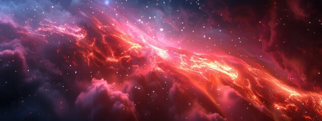 Fototapeta premium A red and purple galaxy with a bright orange streak