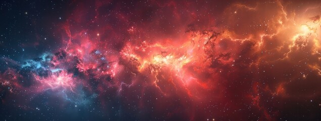 Fototapeta premium A colorful galaxy with a red and orange cloud in the middle
