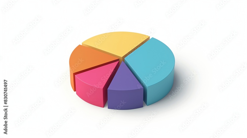 Poster minimalistic colorful pie chart with five segments 3d rendering image. effective data presentation b