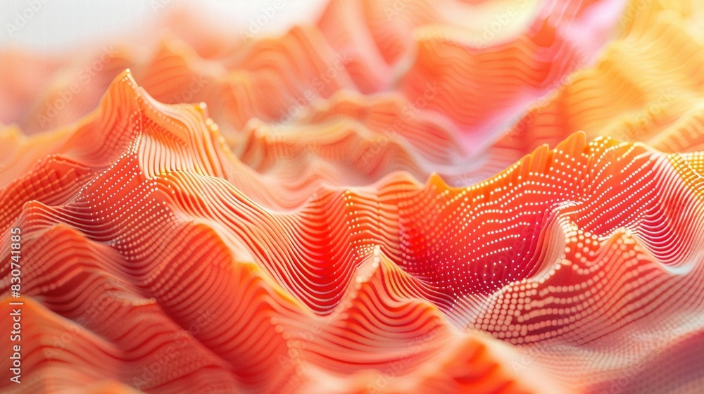 Poster vibrant abstract landscape with undulating orange waves 3d rendering image. sense of rhythm and move