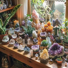 Fototapeta premium Colorful Collection of Crystals and Minerals in a Room