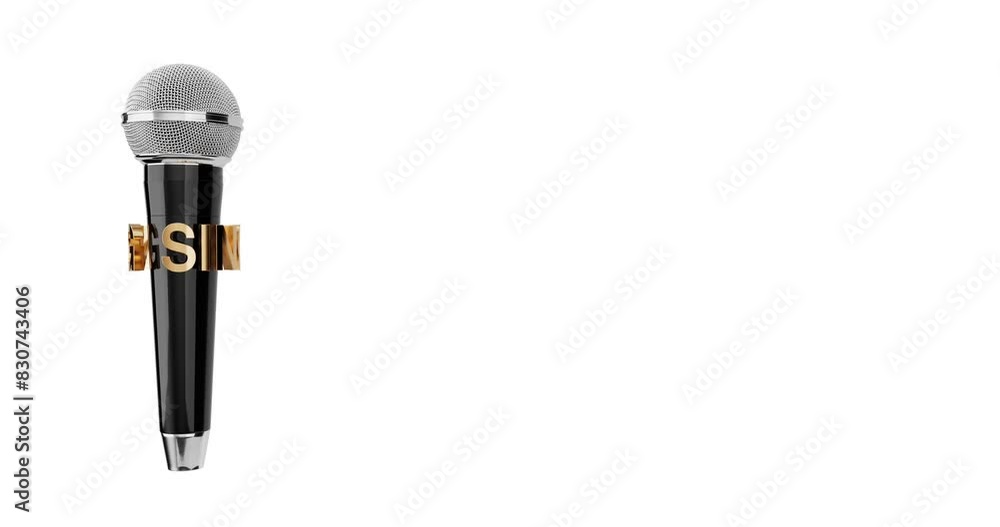 Aufkleber 4k Resolution Video: Modern Microphone with Sing Sign Seamless Floating on a White Background with Alpha Mate