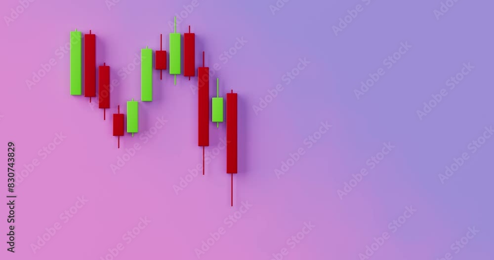 Poster 4k resolution video: green and red trading financial candlesticks pattern chart appear on a pink and