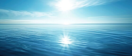 Obraz premium the serene beauty of light reflections dancing on a crystal-clear, transparent water surface, bathed in a calming blue hue, a stunning background with ample space for text