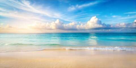 Fototapeta premium Calm Beach Blur: A soft, blue and beige blurred background that evokes the tranquility of a calm beach, perfect for summer and relaxation themes. 