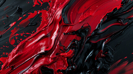 Obraz premium Abstract and modern oil painting background with bold crimson red and jet black smears,