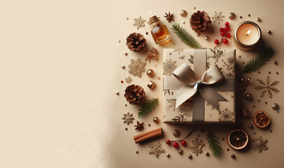 Christmas card with a gift in the background