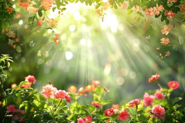 Obraz premium Sunlight Streaming Through Lush Flower Garden