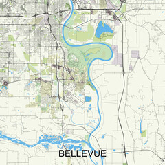 Bellevue, Nebraska, United States map poster art