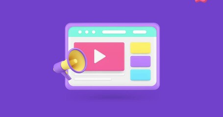 Video marketing digital multimedia content advertising web internet browser 3d icon animation