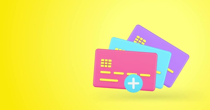 Add credit debit card cashless payment information link banking account 3d icon animation