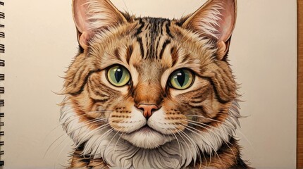 Close-Up Portrait of a Tabby Cat with Green Eyes