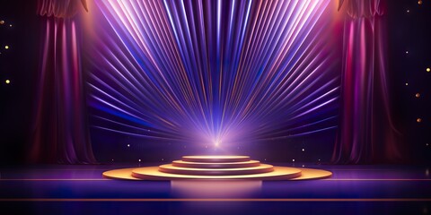 Blue purple Golden Curtain Stage Award Background. Trophy on Red Carpet Luxury Background.