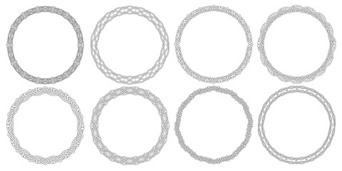 Linear round Celtic style frames borders,circular magical patterns vector set