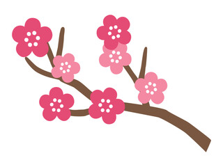 かわいい梅の花のベクターイラスト　縁起物　お正月　福