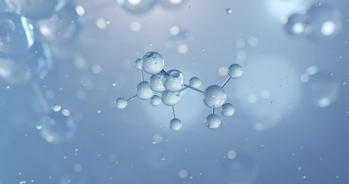 Ethyl acetate, rotating 3D model of ethyl ethanoate, seamless looped video, molecular structure with selective focus