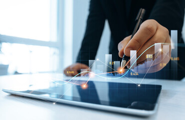 Business increase, profit,goal,grow,analysis, development and success. Business growth graph and investment analysis. Financial marketing graph and profit stock market chart.