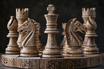 Crafted Wooden Chess Set with Intricate Designs