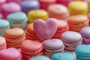 Obraz premium Colorful Heart-Shaped Macarons Amidst Pastel Candies