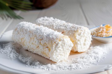 Traditional Turkish dessert, palace wrap with coconut (Turkish name; Saray wrap or Saray sarmasi) sultan wrap, sultan lokumu