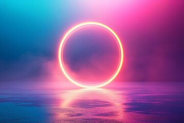Surreal Neon Circle Hovering Above a Luminous Surface