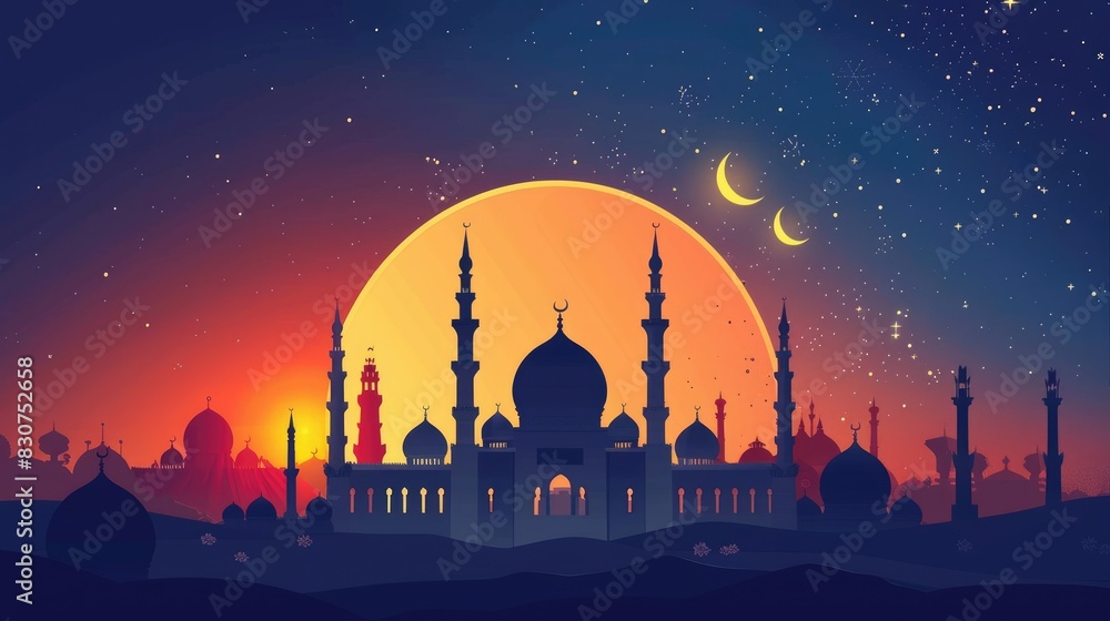 Wall mural sra miraj flat ilustration free. islamic background. ai generated