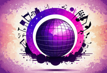 a purple and purple background with musical notes