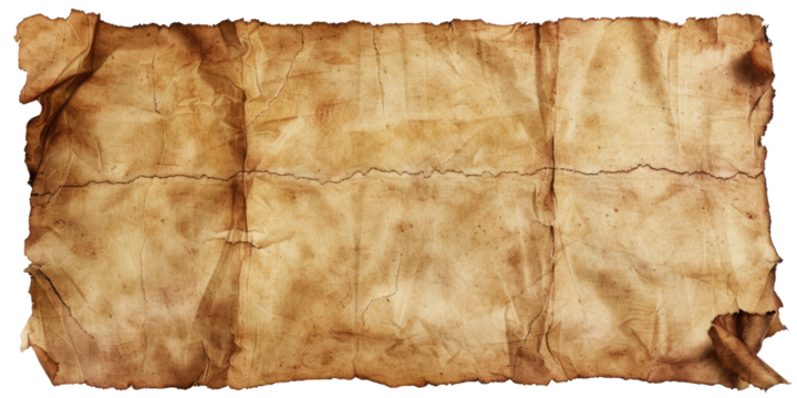 empty parchment paper, antique historical ancient, document, old manuscript, historic  vintage scroll texture pattern isolated on transparent background