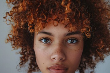 Intimate Portrait of a Young Woman with Curly Hair and Engaging Expression