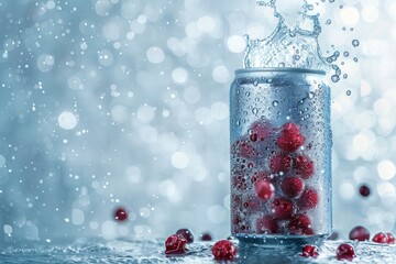 can mockup, beverage mock up with fruits cherry can mockup background, soda can mockup, Plain white colour 355ml can, floating beverage can mockup with colorful background with ice cubes
