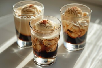Three glasses of coffee with whipped cream on top