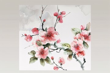 Springtime Blossoms: Watercolor Cherry Blossom Artwork on Wallpaper