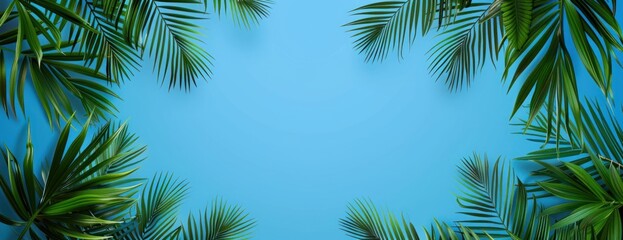 Naklejka premium A painting depicting palm trees standing tall against a clear blue sky, with no clouds in sight