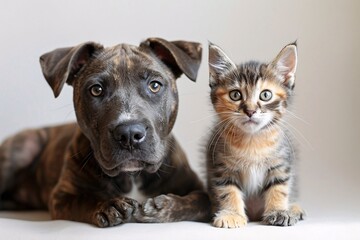 Obraz premium Adorable Pet Comparison: Dog and Cat Side by Side