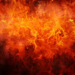 orange fire background, creating an intense atmosphere