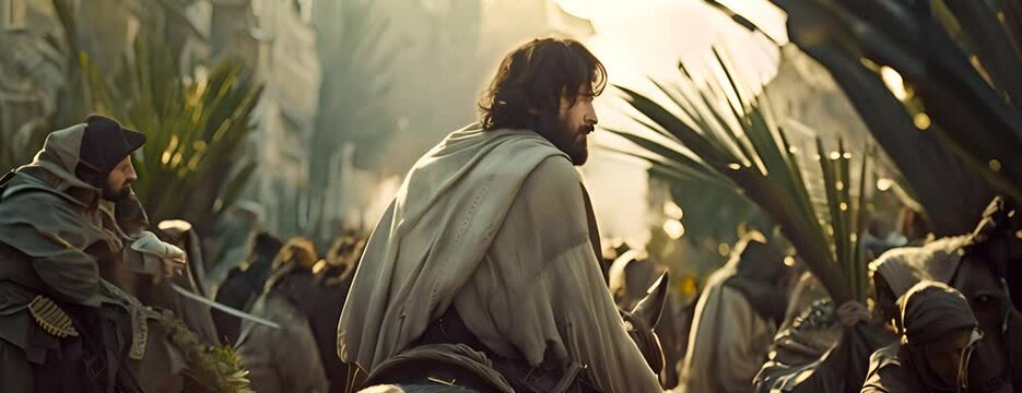 Palm Sunday. Jesus rides the donkey into Jerusalem 4K Video
