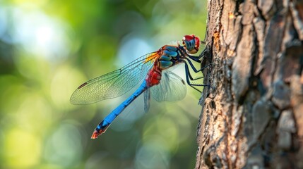 Dragonfly perched on a tree
