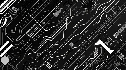 Black and White Abstract Circuit Board Design Background