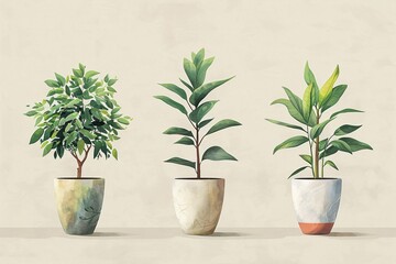 Three Vases Showcasing Various Plant Species