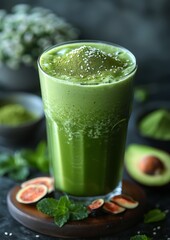 Matcha Smoothie - Light green with a sprinkle of matcha powder on top. 