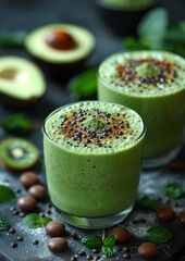 Matcha Smoothie - Light green with a sprinkle of matcha powder on top. 