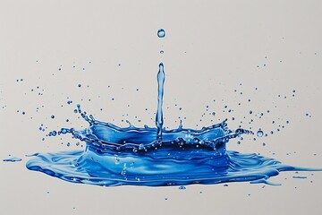 Vibrant Blue Water Drop Splashing on White Background