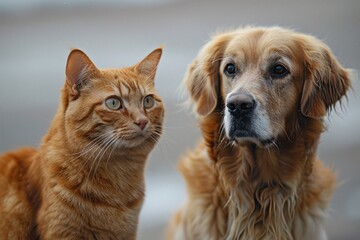 Fototapeta premium A Dog and a Cat Together in a Blurred Background