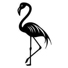 Fototapeta premium Silhouette of a Standing Flamingo, Black and white silhouette of a flamingo standing, highlighting its long neck, legs, and distinctive beak.