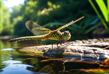 Dragonfly on river