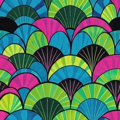 Vibrant Art Deco Fan Pattern in Bold Colors